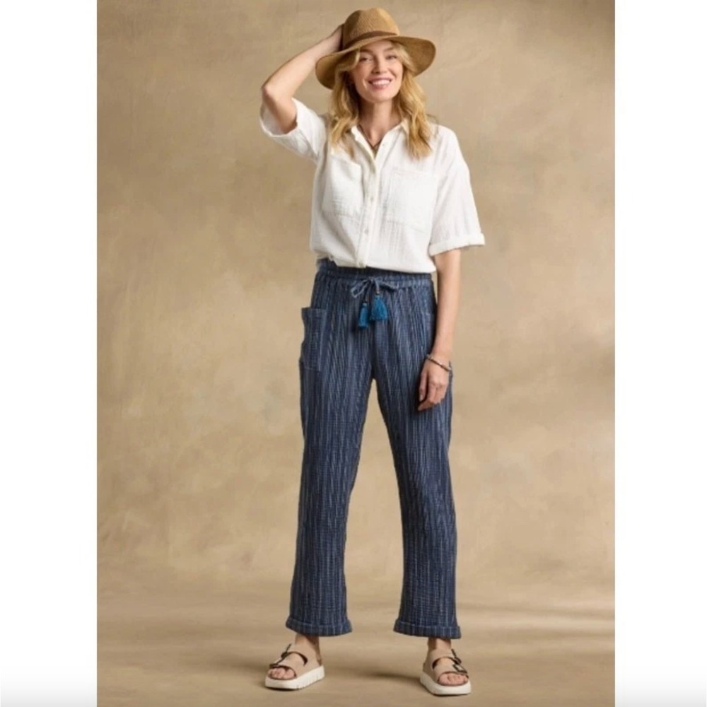 NWT Sundance Sz XXL Campari Pull‎ On Pants Striped Gauzy Cotton Blue Boho Beachy